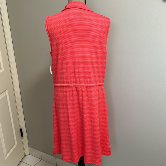 T by Talbots Coral Two Tone Striped Sleeveless Elastic Drawstring Waist Dress Lg - Picture 2 of 11